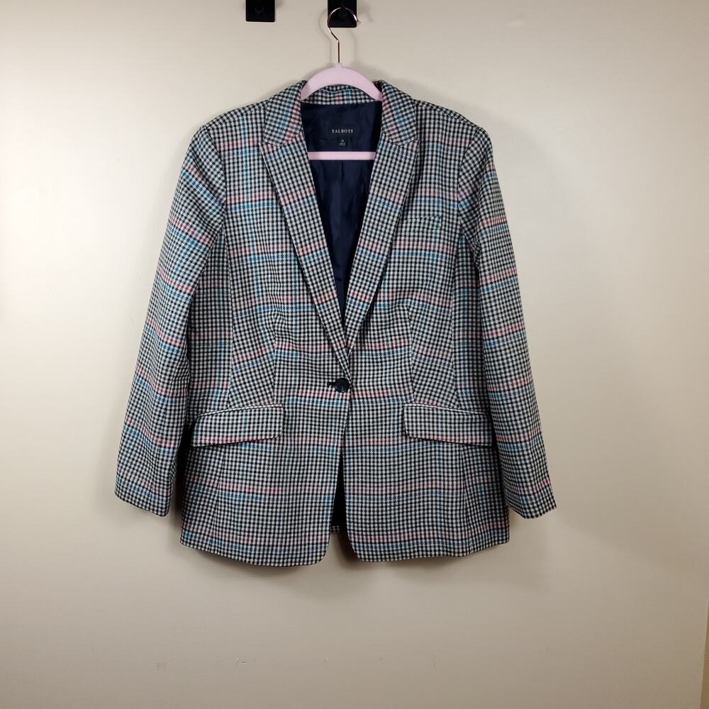 Talbots Wool Blend One Button Plaid Blazer Size 14